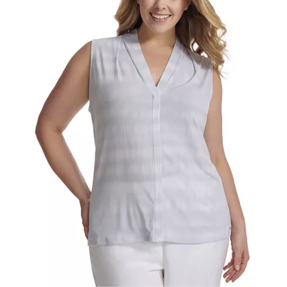 Calvin Klein Women's Abstract Print Sleeveless‎ Top Size 3XL V-Neck Pleated New
